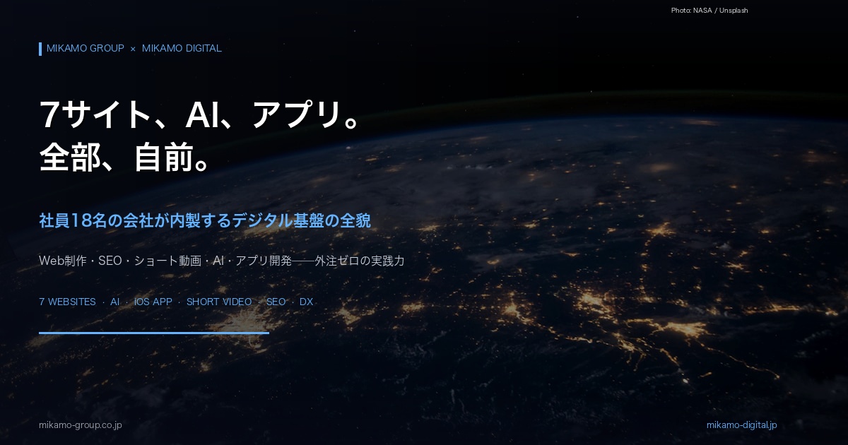 みかもデジタル｜7サイト・AI・アプリ開発を社員18名で内製する株式会社みかものデジタル基盤