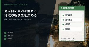 徳島西部で週末前に車内整理と家族の移動予定を見直しみかもグループへ相談することを伝えるアイキャッチ