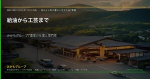 給油所、コーティング工場、カフェ、レンタカーなど7事業が集まる東みよし町のみかもグループのイメージ